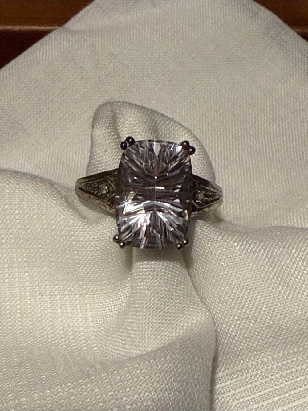 Classic Solitaire Sterling Silver Cushion Cut Ring - white topaz